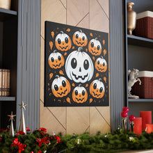 DistinctInk Canvas Wall Art with Ghost Skeleton Cartoon Pumpkin for Halloween