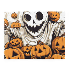DistinctInk Jigsaw Puzzle with Ghostly Skeleton and Pumpkins Design for Halloween