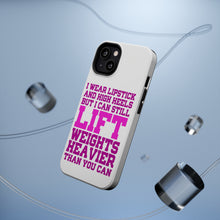 DistinctInk ToughCase for Apple iPhone, Compatible with MagSafe Charging - Lipstick & High Heels Can Life Weights Heavier