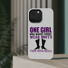 DistinctInk ToughCase for Apple iPhone, Compatible with MagSafe Charging - One Girl Who Would Rather Wear Boots Than Heels