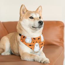 DistinctInk Adjustable Pet Banana Collar with Ghost Skeleton Cartoon Pumpkin Design for Halloween