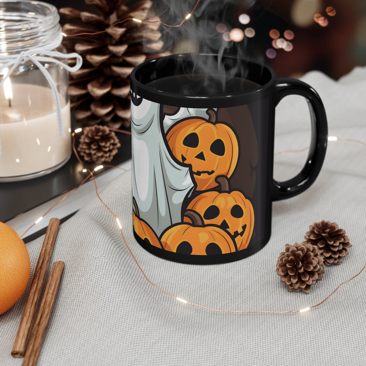 Black Coffee Mug - "Spooky Skeleton Pumpkins" for Halloween, view 4