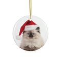 Hanging Ceramic Christmas Tree Ornament with Gold String - Ragdoll Kitten Design
