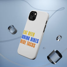 DistinctInk ToughCase for Apple iPhone, Compatible with MagSafe Charging - Eat Beer Drink Bikes Ride Tacos