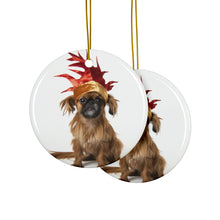 DistinctInk Hanging Ceramic Christmas Tree Ornament with Gold String - Great Gift/Present - 2 3/4 inch Diameter - Brussel Griffon Design