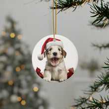 DistinctInk Hanging Ceramic Christmas Tree Ornament with Gold String - Great Gift/Present - 2 3/4 inch Diameter - Sealyham Terrier Puppy Design