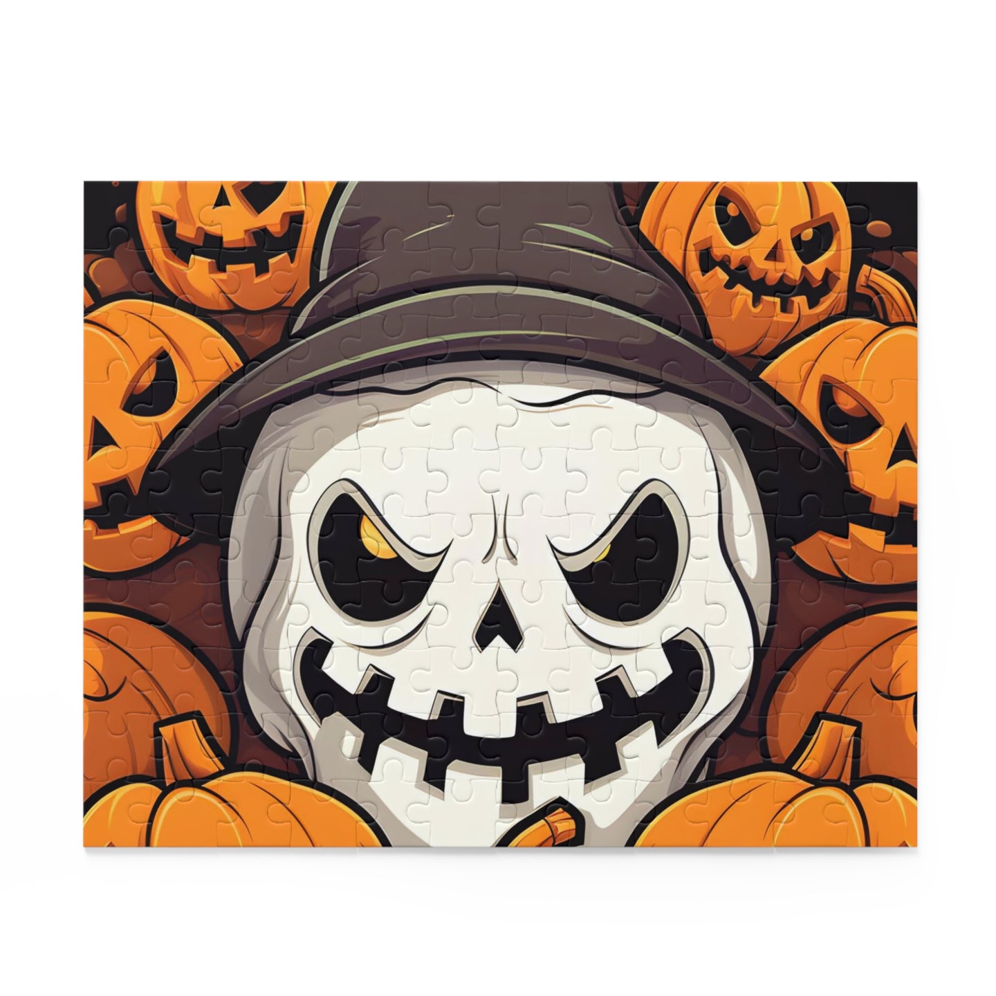 DistinctInk Jigsaw Puzzle with Spooky Skeleton Pumpkin Patch Design for Halloween