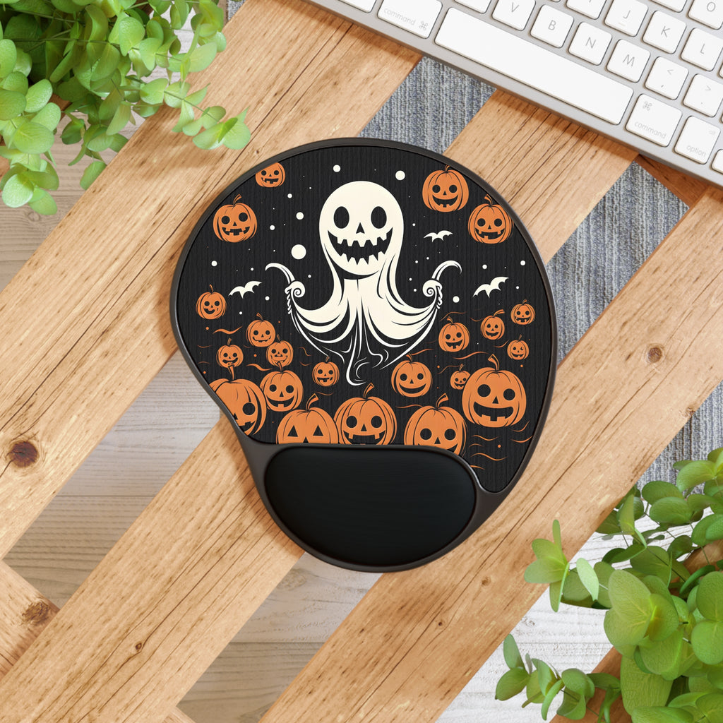 Mouse Pad with Wrist Rest with Ghost Skeleton Cartoon Pumpkins Design for Halloween, view 4