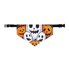DistinctInk Adjustable Pet Banana Collar with Skele-Pumpkin Ghost Pattern Design for Halloween