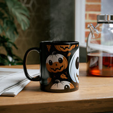 DistinctInk Black Coffee Mug - Ghost Skeleton Cartoon Pumpkin for Halloween