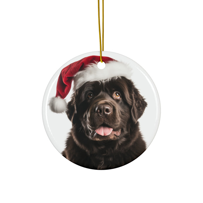 DistinctInk Hanging Ceramic Christmas Tree Ornament with Gold String - Great Gift/Present - 2 3/4 inch Diameter - Newfoundland Design