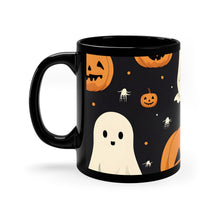 DistinctInk Black Coffee Mug - Spooky Skeleton Pumpkin Patch for Halloween