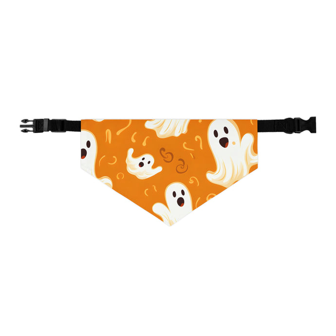 DistinctInk Adjustable Pet Banana Collar with Ghost Skeleton Pumpkin Pattern Design for Halloween
