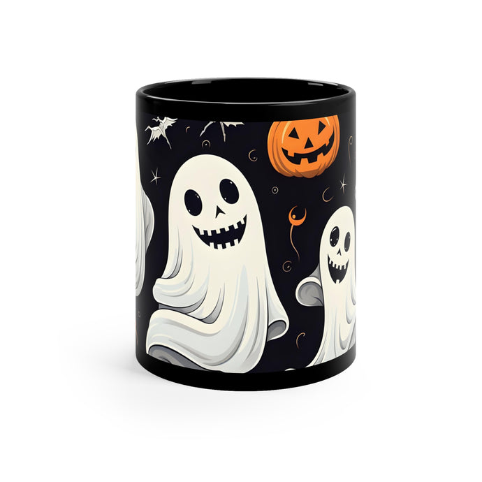 DistinctInk Black Coffee Mug - Spooky Skeleton Pumpkin Patch for Halloween