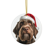 DistinctInk Hanging Ceramic Christmas Tree Ornament with Gold String - Great Gift/Present - 2 3/4 inch Diameter - Wirehaired Pointing Griffon Design