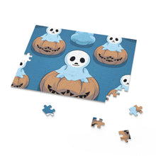 DistinctInk Jigsaw Puzzle with Ghost Skeleton Pumpkin Pattern Design for Halloween