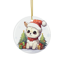 DistinctInk Hanging Ceramic Christmas Tree Ornament with Gold String - Great Gift/Present - 2 3/4 inch Diameter - Pumik Design
