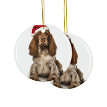 DistinctInk Hanging Ceramic Christmas Tree Ornament with Gold String - Great Gift/Present - 2 3/4 inch Diameter - English Cocker Spaniel Design