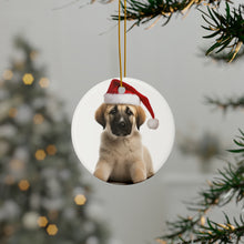 DistinctInk Hanging Ceramic Christmas Tree Ornament with Gold String - Great Gift/Present - 2 3/4 inch Diameter - Anatolian Shepherd Dog Puppy Design