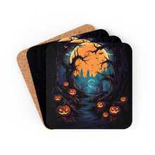 DistinctInk (Set of 4) Corkwood Coasters with Haunted Evening Nightmare Design for Halloween