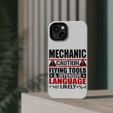 DistinctInk ToughCase for Apple iPhone, Compatible with MagSafe Charging - Mechanic Flying Tools & Offensive Language