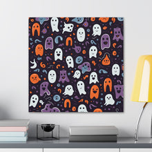 DistinctInk Canvas Wall Art with Skeletal Ghostly Pumpkins for Halloween