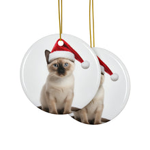 DistinctInk Hanging Ceramic Christmas Tree Ornament with Gold String - Great Gift/Present - 2 3/4 inch Diameter - Tonkinese Cat Design