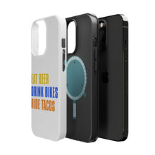 DistinctInk ToughCase for Apple iPhone, Compatible with MagSafe Charging - Eat Beer Drink Bikes Ride Tacos
