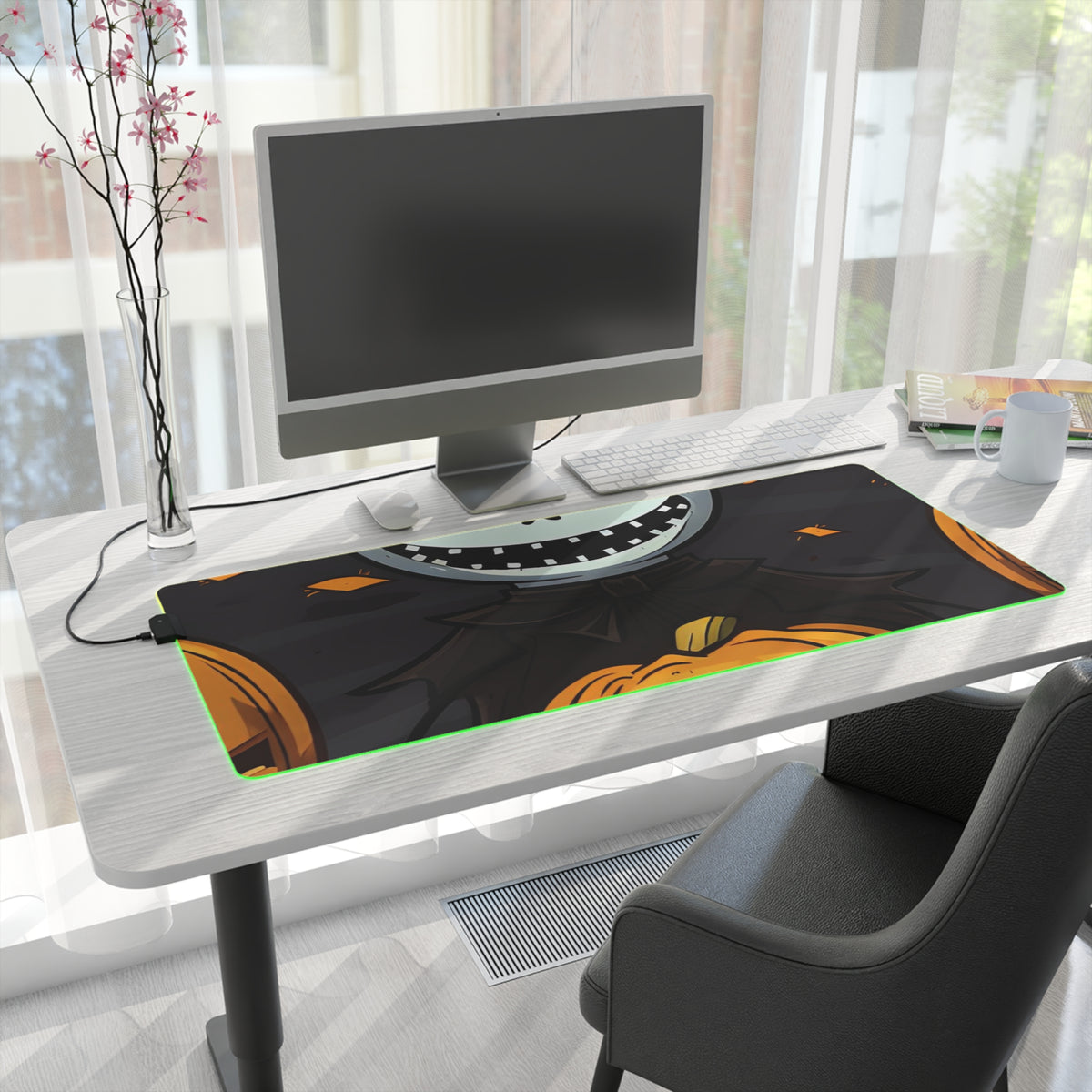 LED Gaming Mouse Pad with Ghastly Skeleton Pumpkins Design for Halloween, view 28