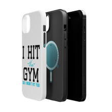 DistinctInk ToughCase for Apple iPhone, Compatible with MagSafe Charging - I Hit the Gym So I Won't Hit You