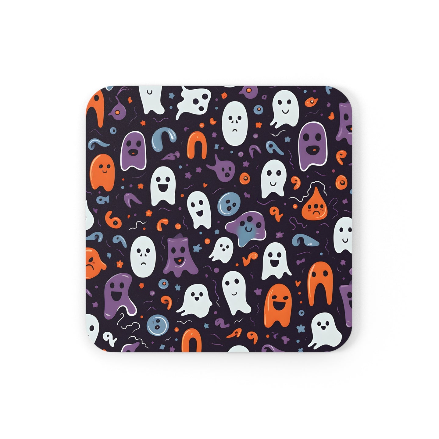 DistinctInk (Set of 4) Corkwood Coasters with Skeletal Ghostly PumpkinsDesign for Halloween