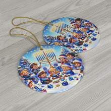 DistinctInk Hanging Ceramic Christmas Tree Ornament Charm with Gold String - Great Gift/Present - 2 3/4 inch Diameter - Hanukkah and Christmas Joy