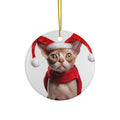 Hanging Ceramic Christmas Tree Ornament with Gold String - Devon Rex Cat Design