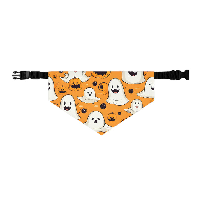 DistinctInk Adjustable Pet Banana Collar with Ghoulish Bats and Pumpkins Design for Halloween