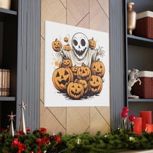 DistinctInk Canvas Wall Art with Ghostly Skeleton and Pumpkins for Halloween