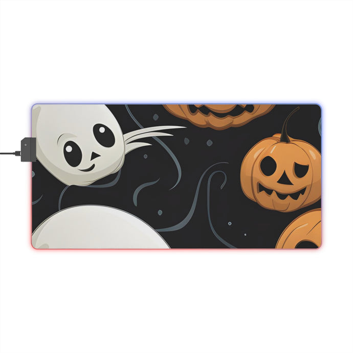 DistinctInk LED Gaming Mouse Pad with Ghost Skeleton Pumpkin Pattern Design for Halloween