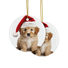 DistinctInk Hanging Ceramic Christmas Tree Ornament with Gold String - Great Gift/Present - 2 3/4 inch Diameter - Lagotti Romagnoli Puppy Design