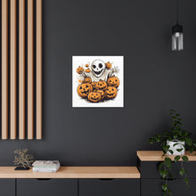 DistinctInk Canvas Wall Art with Ghostly Skeleton and Pumpkins for Halloween