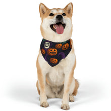 DistinctInk Adjustable Pet Banana Collar with "Halloween Haunts and Pumpkin Pals" Design for Halloween