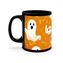 DistinctInk Black Coffee Mug - Ghost Skeleton Pumpkin Pattern for Halloween