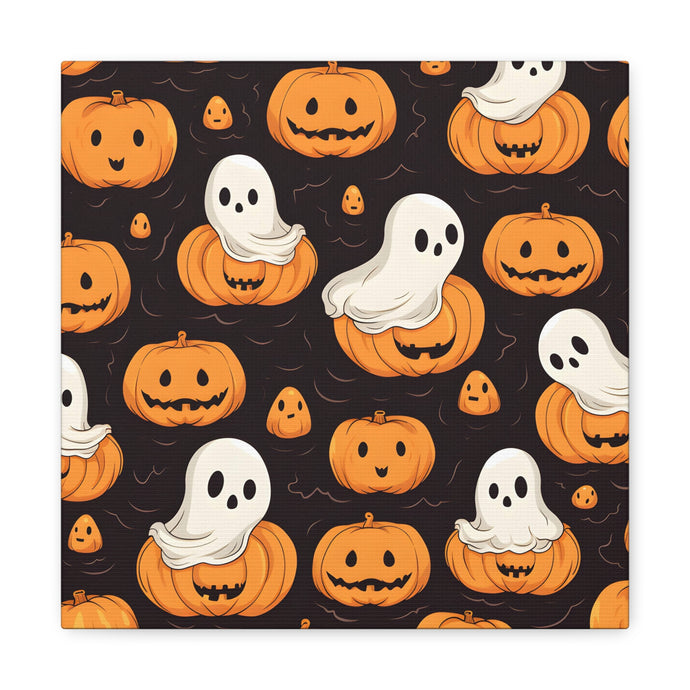 DistinctInk Canvas Wall Art with Haunted Skeleton Pumpkin Patch for Halloween