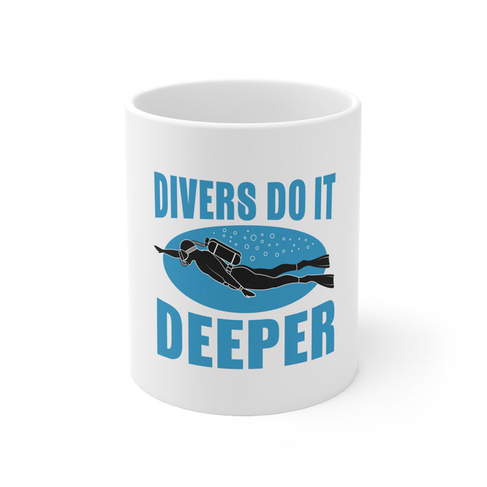 DistinctInk Glossy White Coffee / Tea Mug - Divers Do It Deeper