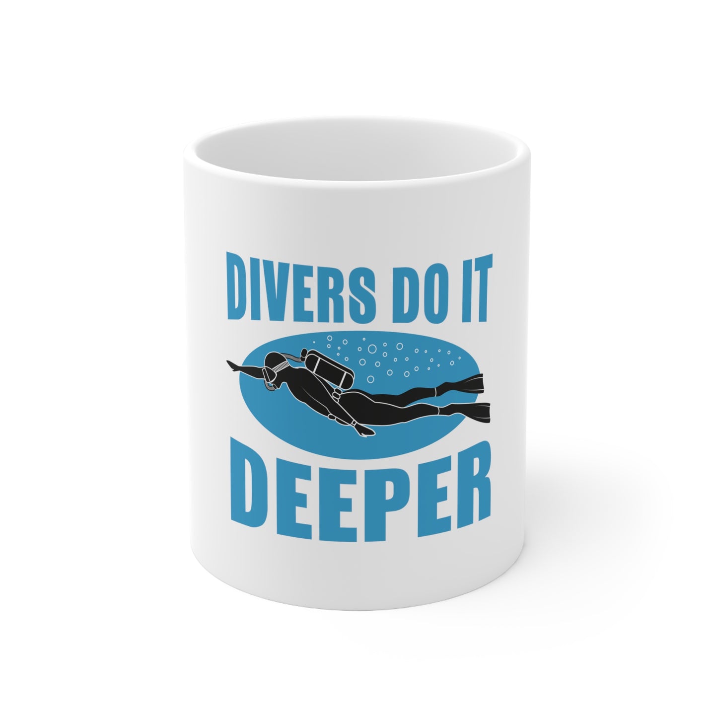 DistinctInk Glossy White Coffee / Tea Mug - Divers Do It Deeper