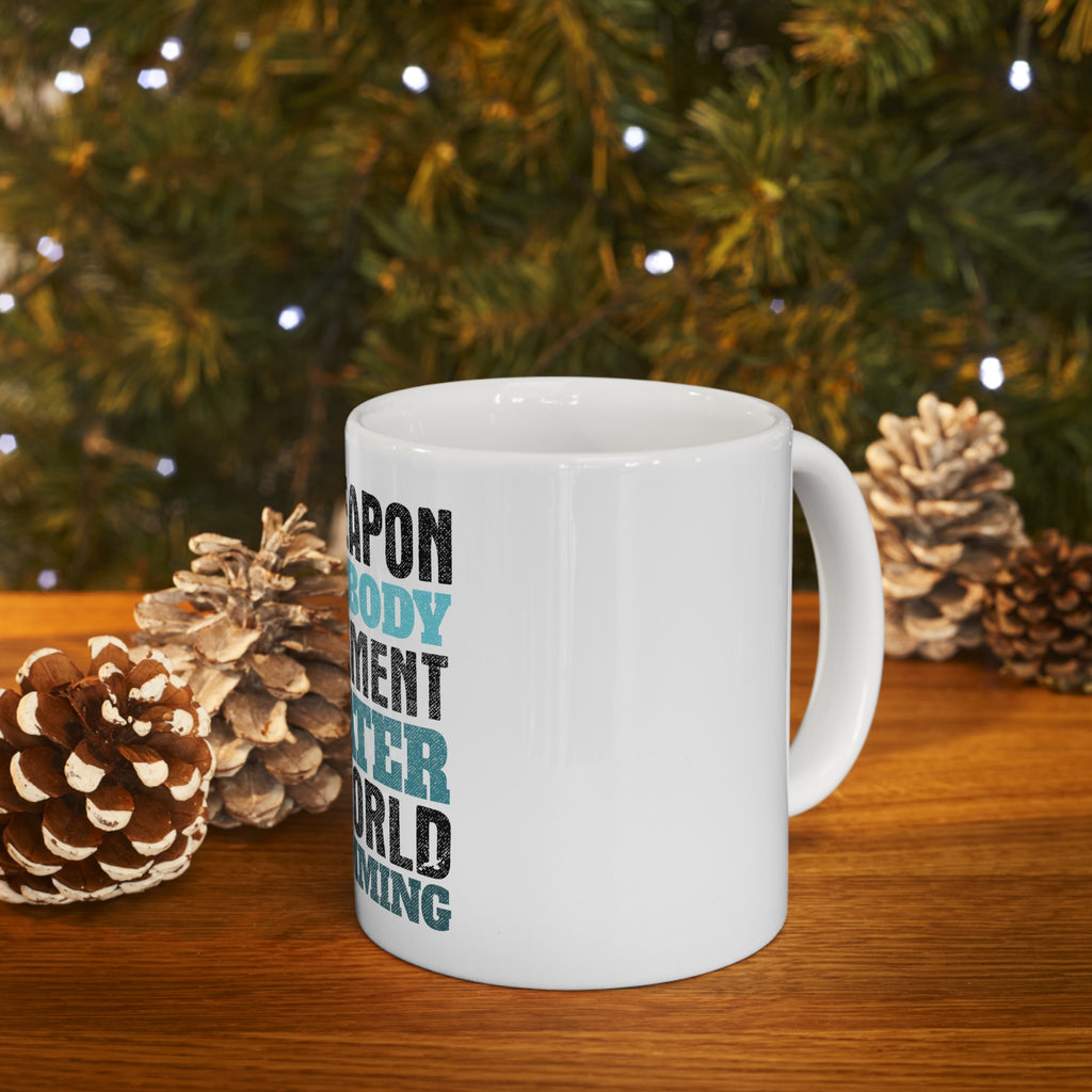 Glossy White Coffee / Tea Mug - Swimming My Weapon is My Body Water, view 9