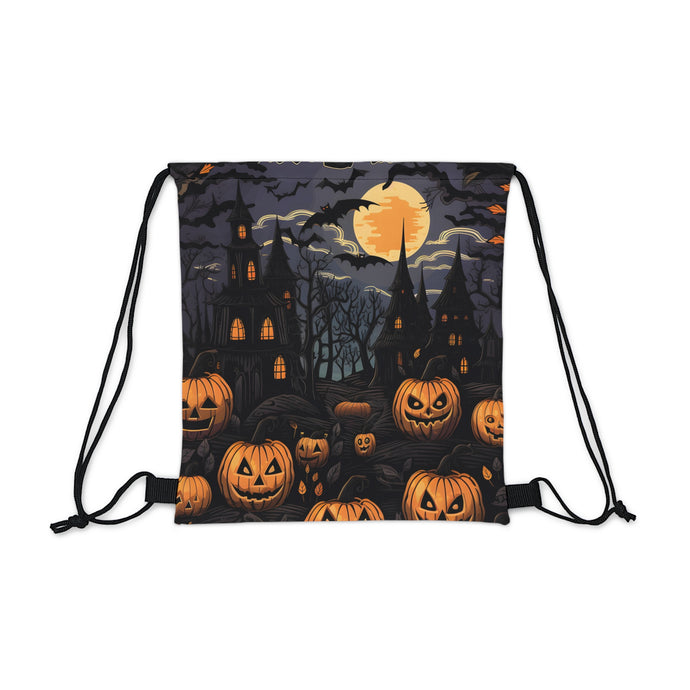 DistinctInk Drawstring Bag Backpack with Spooky All Hallows' Eve Design for Halloween