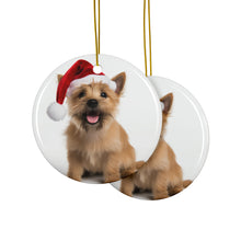 DistinctInk Hanging Ceramic Christmas Tree Ornament with Gold String - Great Gift/Present - 2 3/4 inch Diameter - Norwich Terrier Design