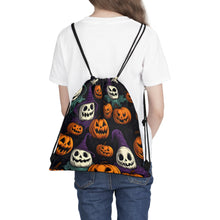 DistinctInk Drawstring Bag Backpack with "Halloween Haunts and Pumpkin Pals" Design for Halloween