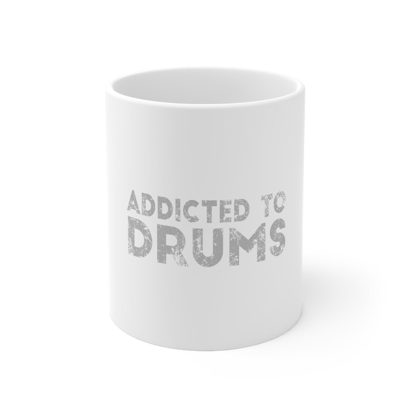 DistinctInk Glossy White Coffee / Tea Mug - Addicted to Drums