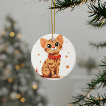 DistinctInk Hanging Ceramic Christmas Tree Ornament with Gold String - Great Gift/Present - 2 3/4 inch Diameter - Ocicat Cat Design