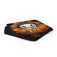 DistinctInk (Set of 4) Corkwood Coasters with Spooky Skeleton Pumpkin PatchDesign for Halloween